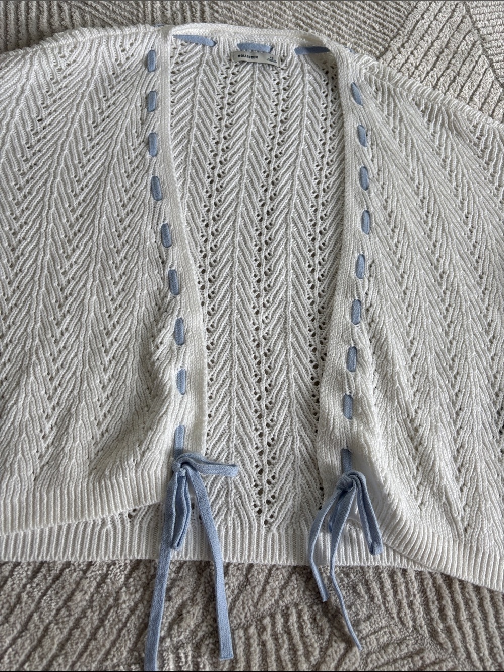 Hollister White Open Cardigan with Light Blue Bows
